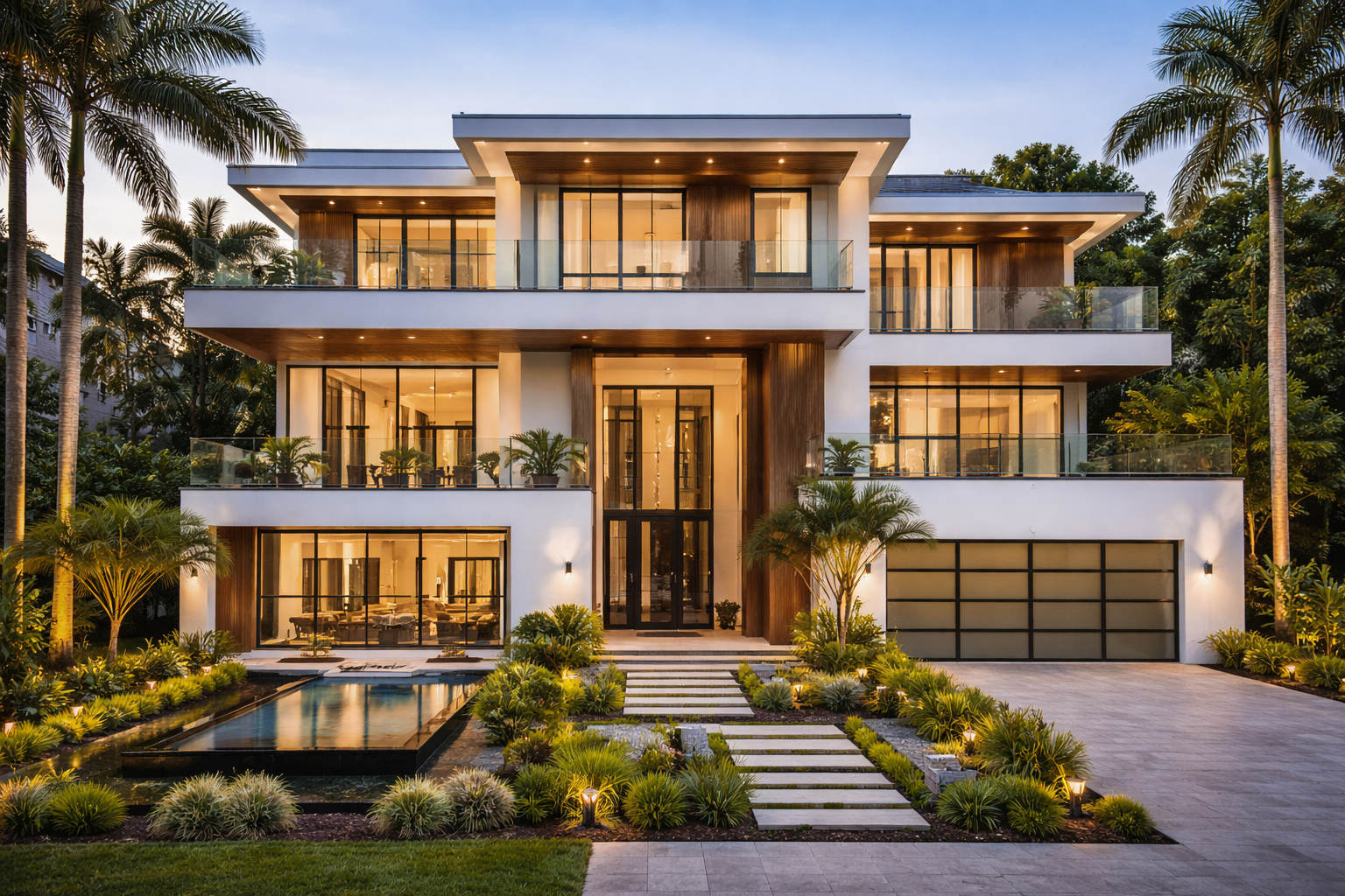 Modern family home with manicured lawn